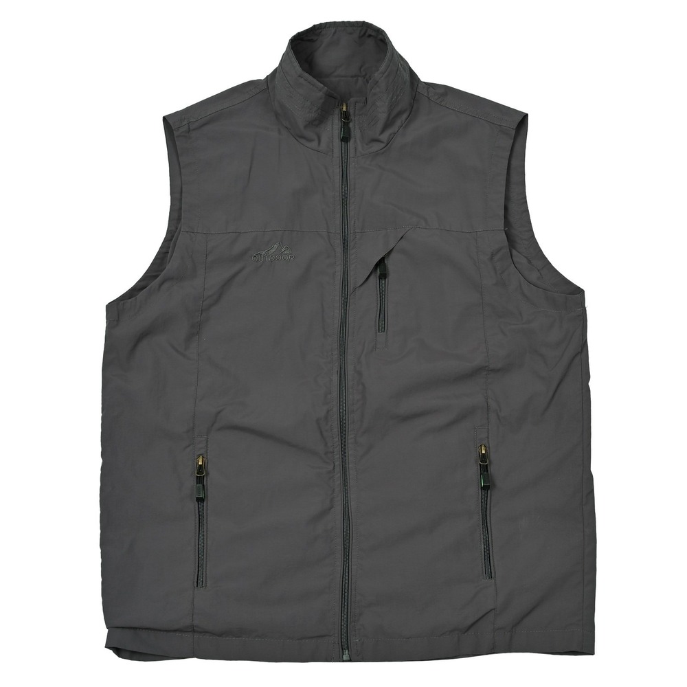Outdoor‎ Sports Vest Men's Full Zip Hiking Fishing Pockets Medium Gray Outdoor